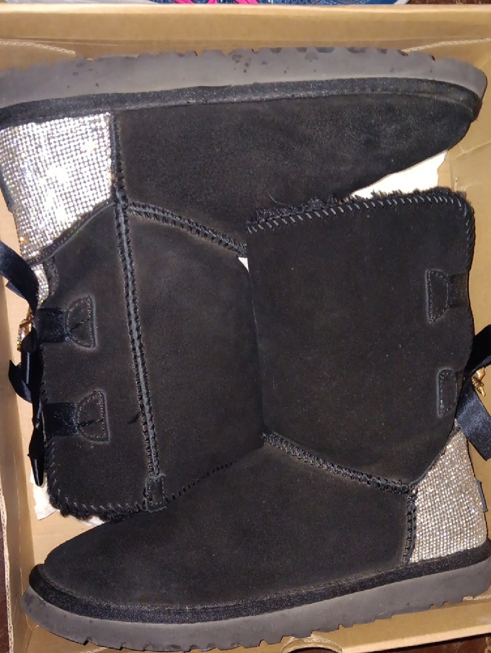 UGG Black Suede Mid-Calf Boots with Sparkle Heel